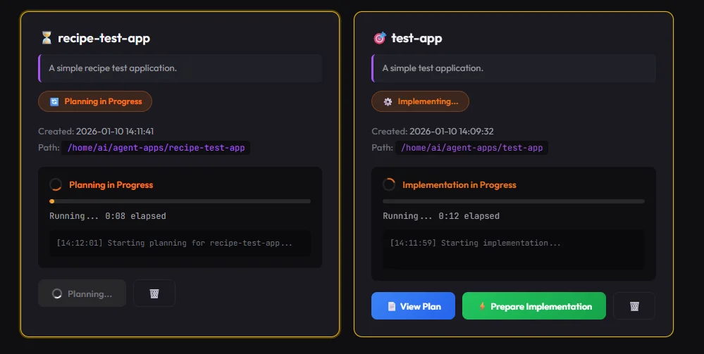 App cards showing progress