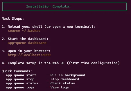 Installation complete screen